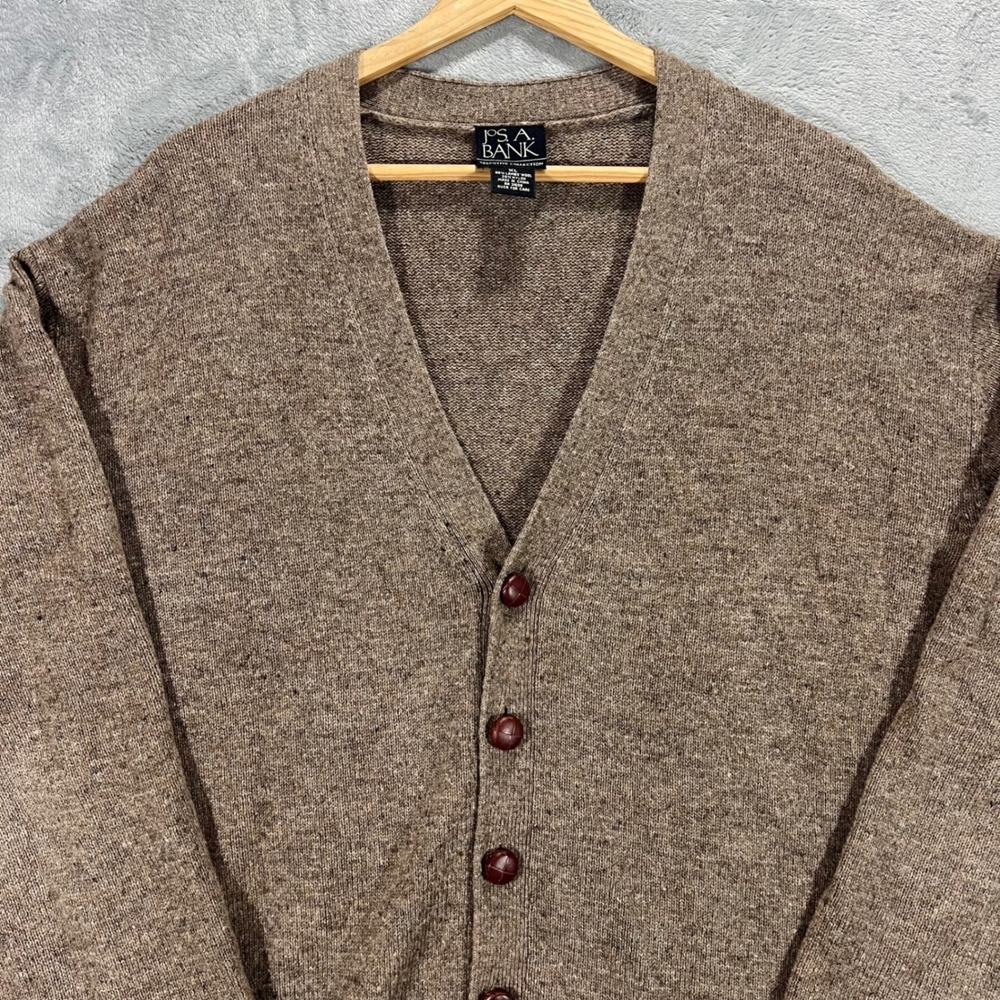 Jos. A. Bank Cardigan Mens XL Brown Good Lambswool Nylon Executive Collection